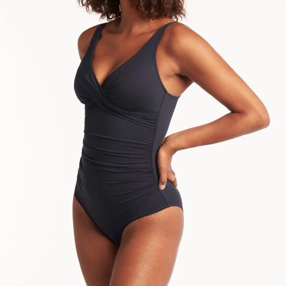 Sea Level Australia Navy Tummy Control Eco Essentials Cross Front One Piece 16 - Picture 3 of 9